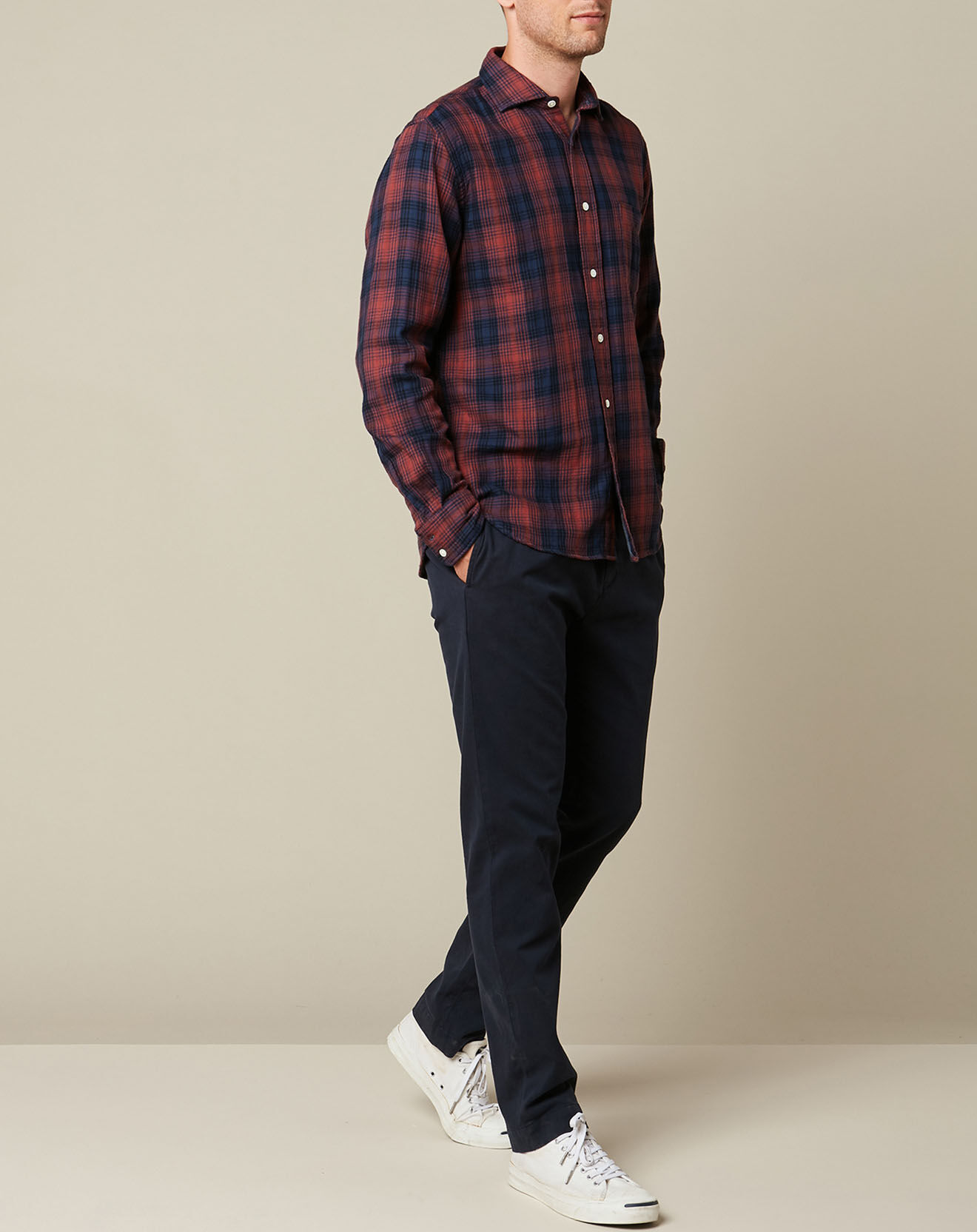 Hartford Chemise Regular Paul marine/grenat/bleu
