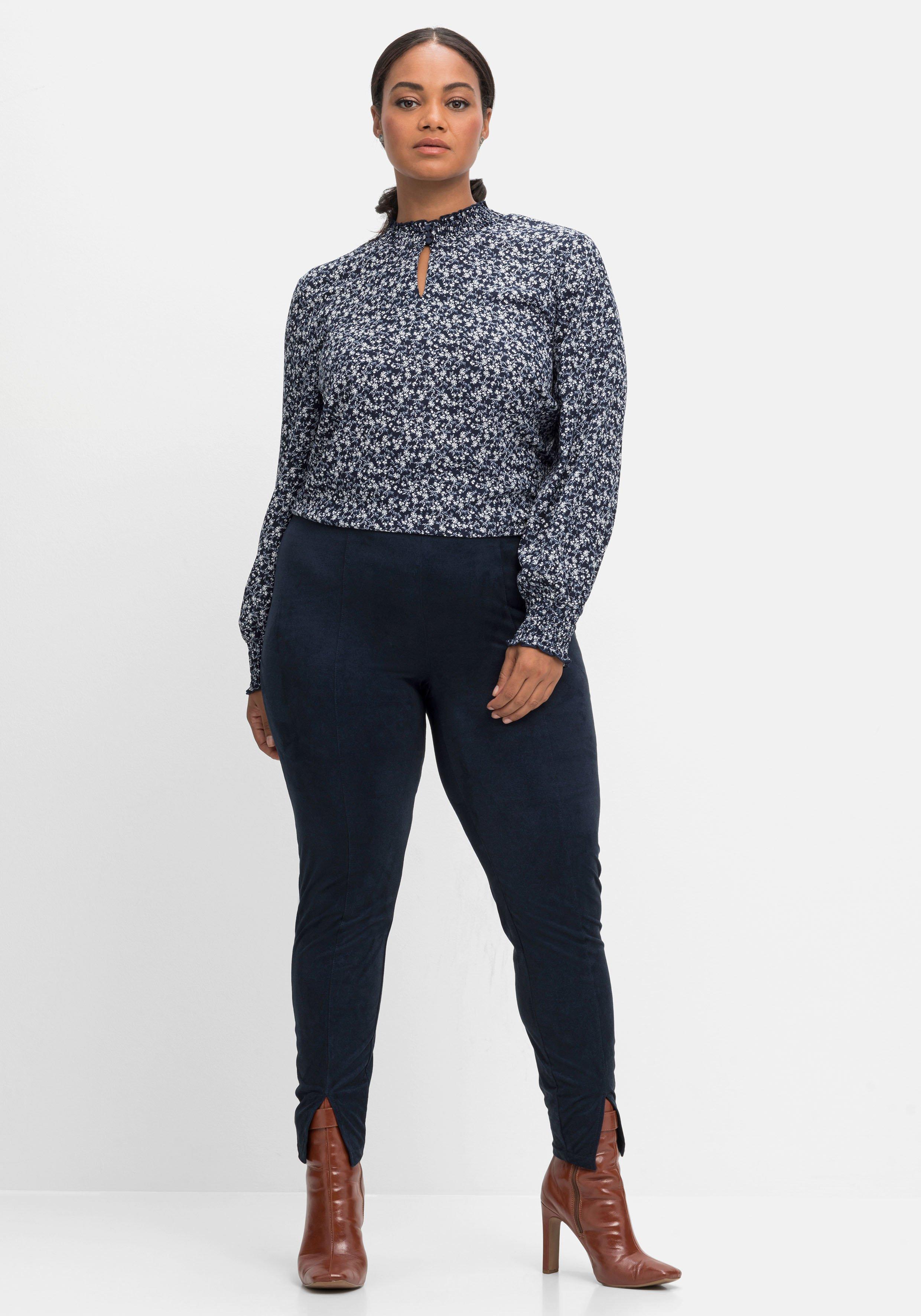 Leggings mit Schlitz am Saum, in Velourslederoptik
