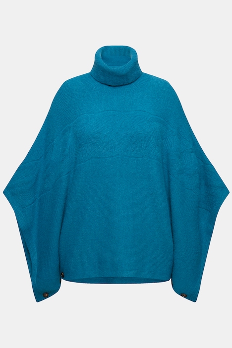 Poncho, Rollkragen, oversized, Halbarm