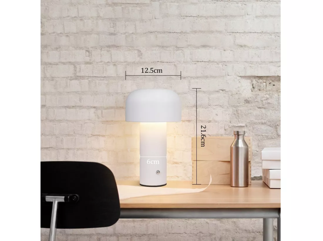 NETTLIFE Lampe de table LED sans fil à piles à intensité variable 2 W Lampe de chevet pour chambre à coucher Petite lampe champignon