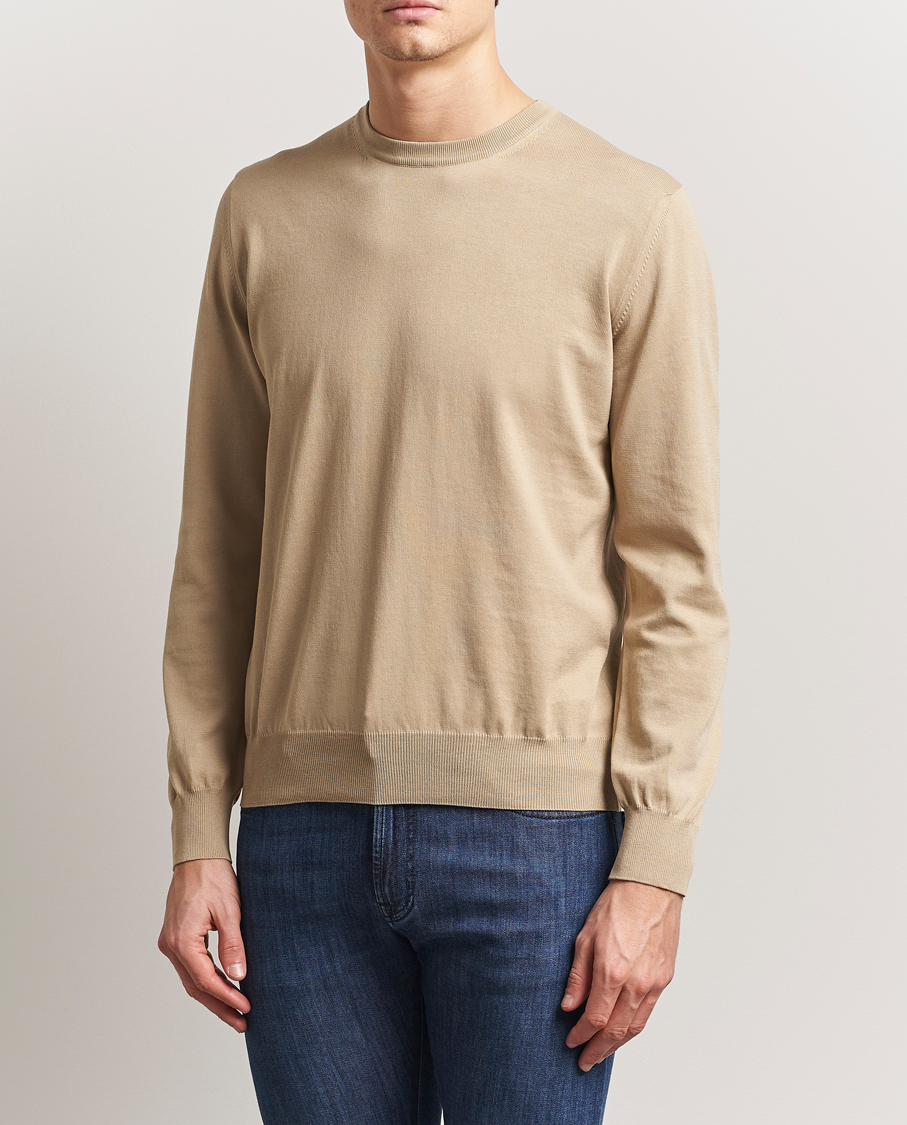 Canali Cotton Crew Neck Pullover Beige