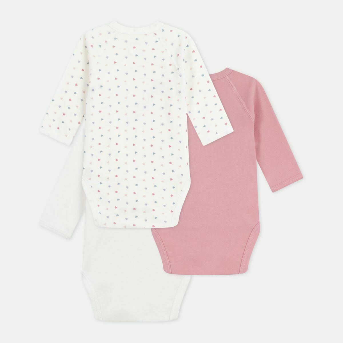 PETIT BATEAU<br>Conjunto de 3 macacões de manga comprida com decote transpassado