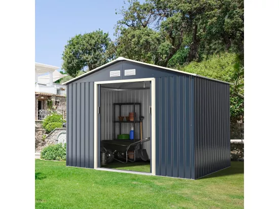 Abri de Jardin en Métal 5,29 ㎡ 277 x 191 x 202 cm avec 2 Portes Coulissantes Verrouillables 4 Trous d’Aération（Gris)