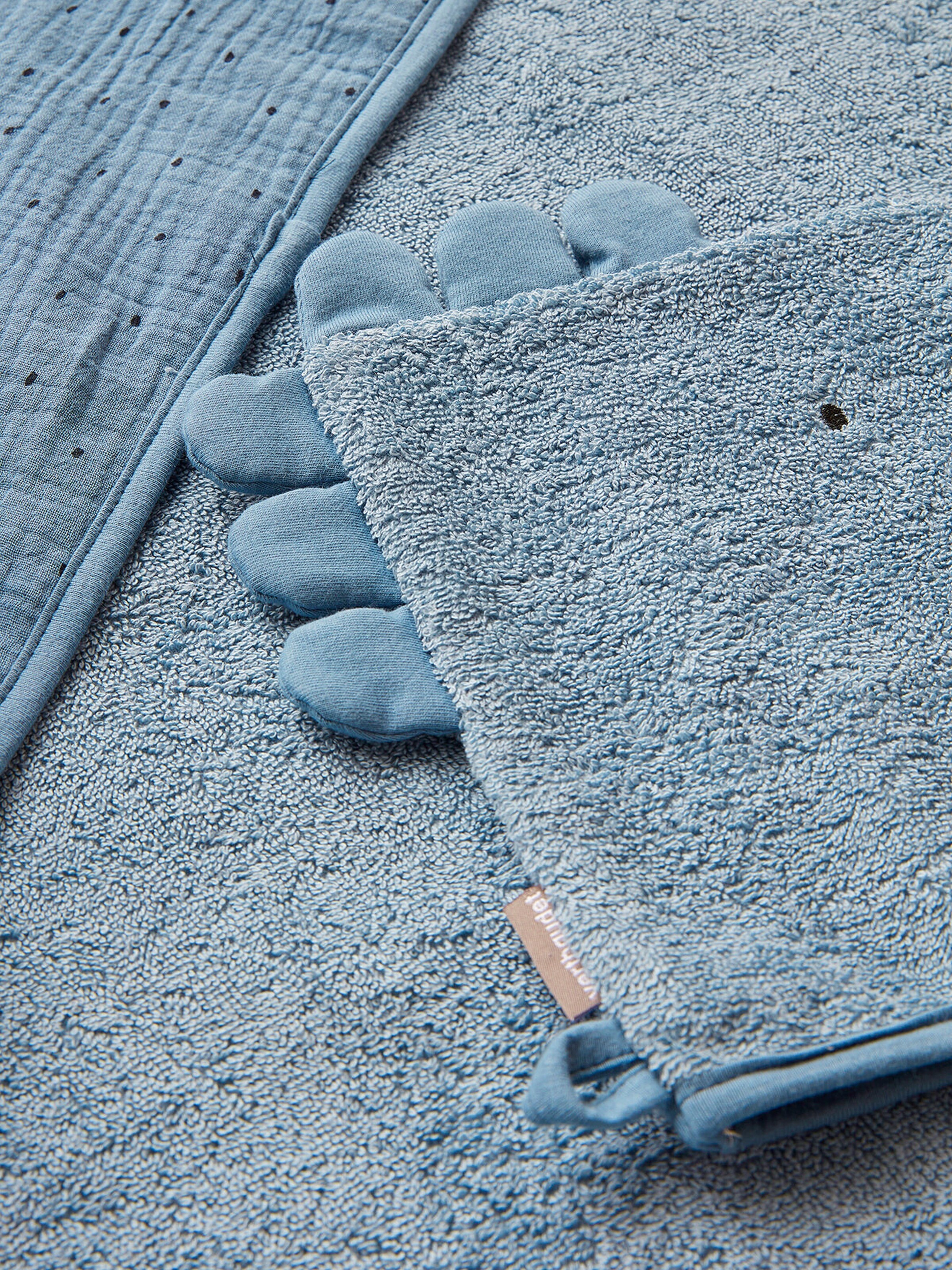 Vertbaudet Baby Kapuzenbadetuch & Waschhandschuh KLEINER DINO blau