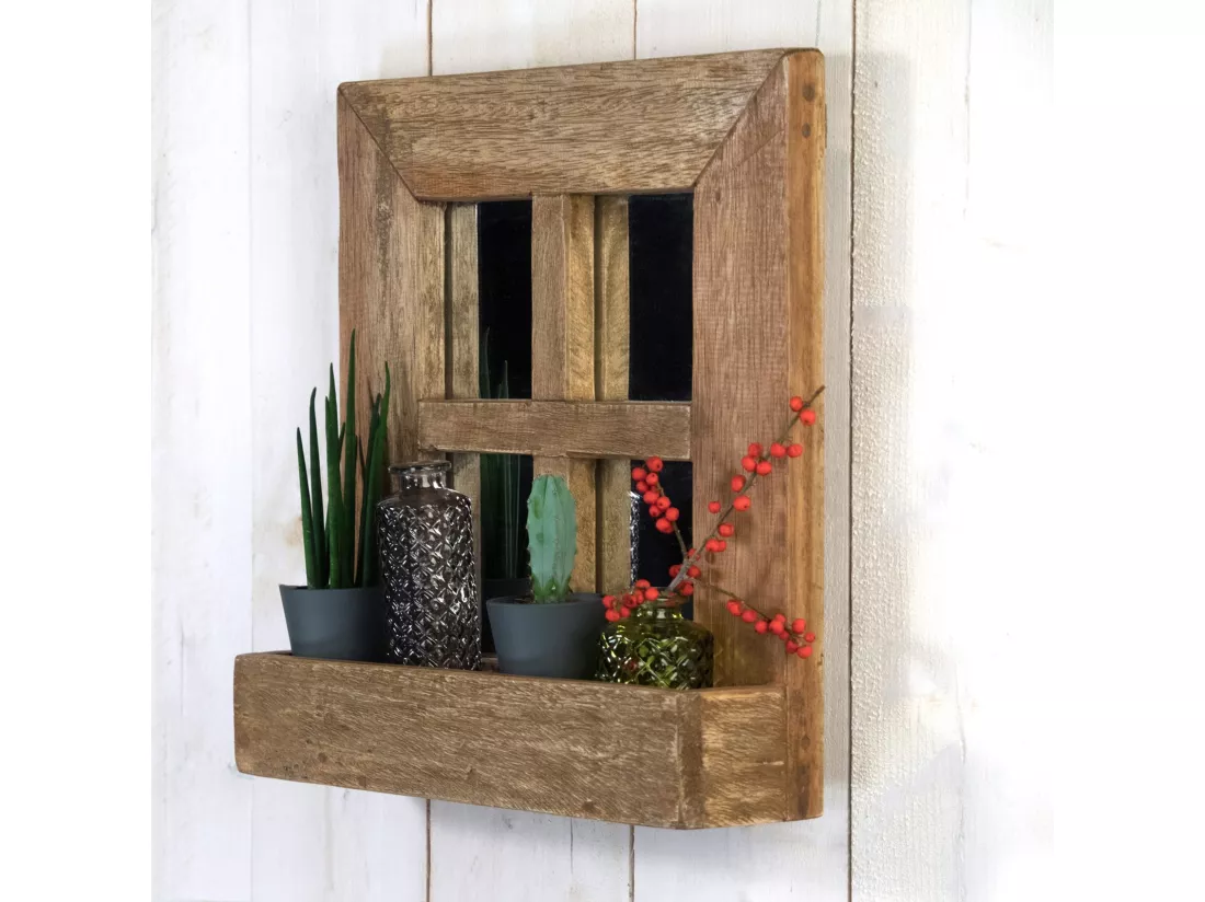 MIROIR MURAL Vintago 40x36 cm, bois de mahogany, avec étagère couleurs naturelles