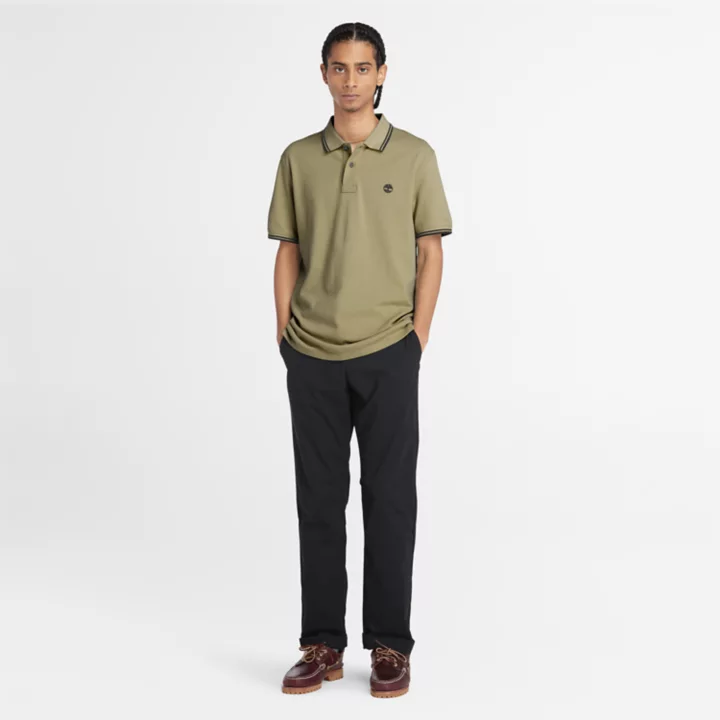 Polo à liseré en piqué pour homme en vert