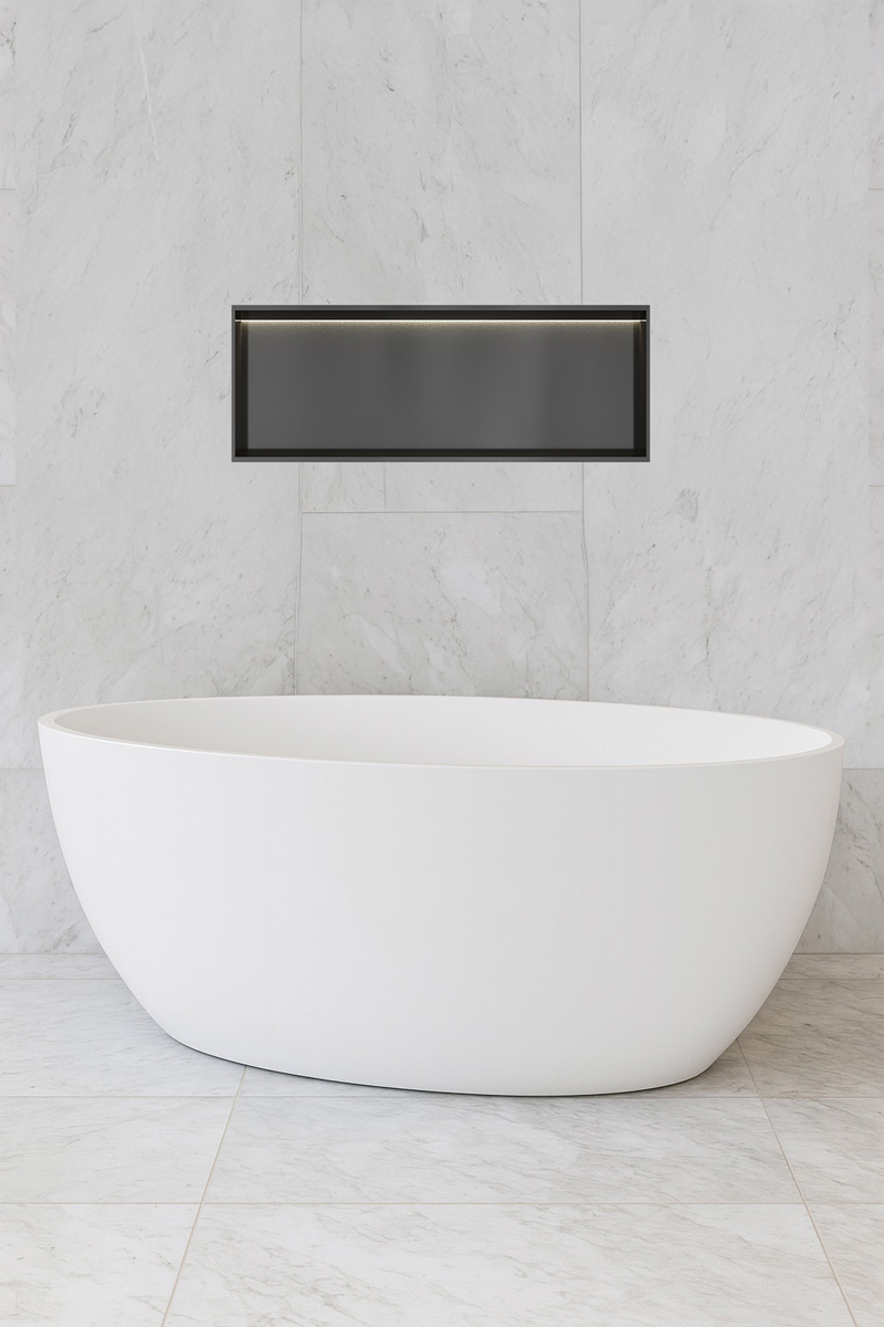Hotbath &More inbouwnis met verlichting 30x80x10cm geborsteld zwart PVD