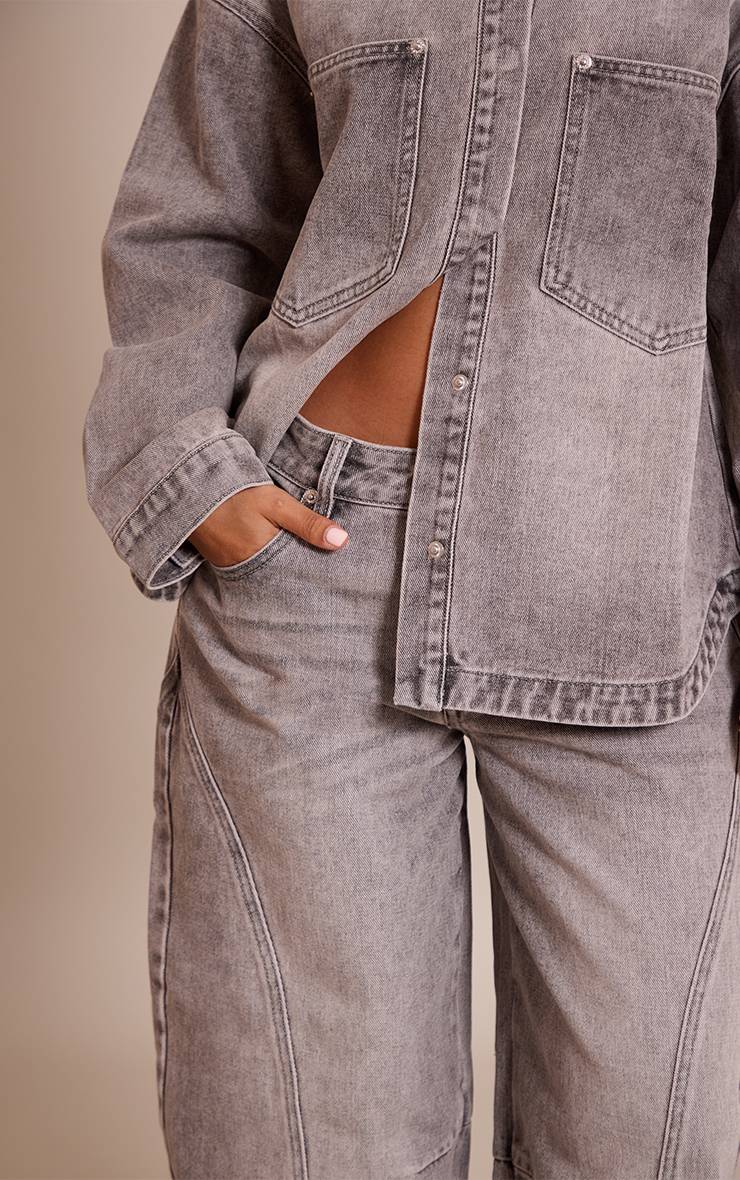 Gris Jean Barrel Blanc Petite Avec Détails De Couture