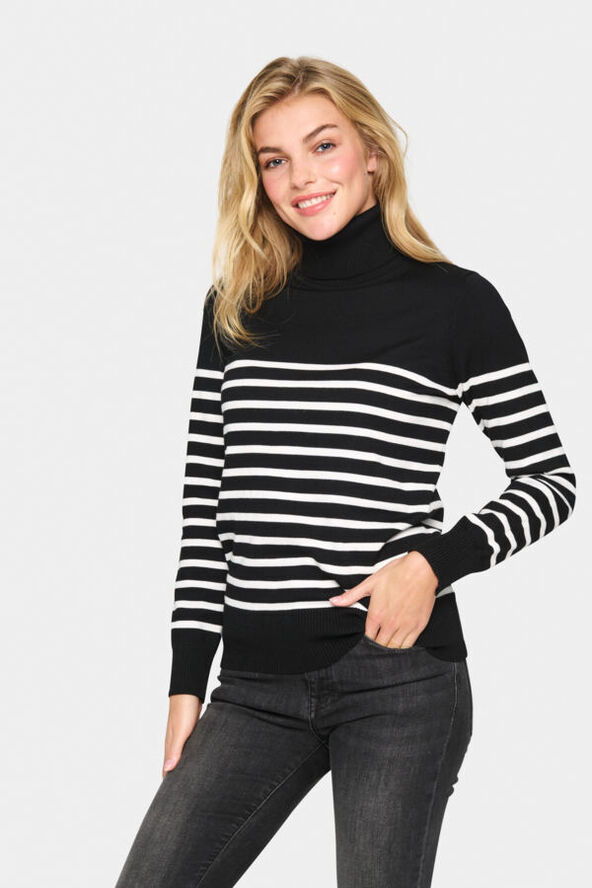 Saint Tropez MilaSZ St. Rollneck Pullover Black mila stripe
