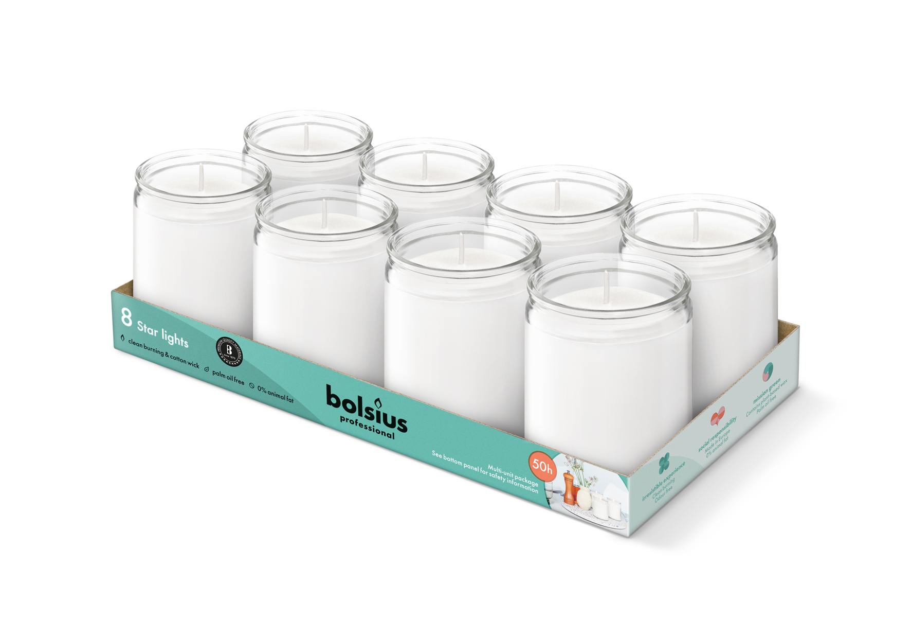 Bolsius Horeca Star Light Glas 82/68 Transparant (8 stuks)