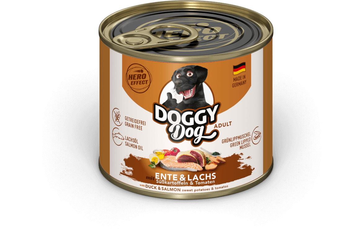 Nassfutter Dose Ente, Lachs Adult 200 gAlleinfuttermittel für ausgewachsene Hunde