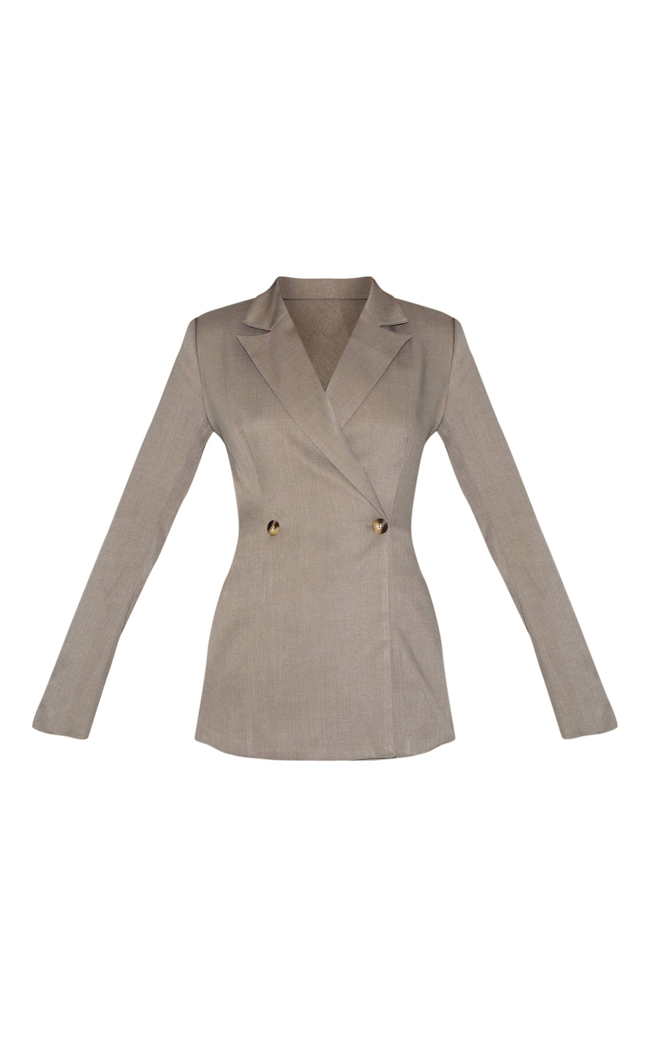 Taupe Blazer Ajusté Taille Cintrée En Tissu Tissé Premium Moka Taille Haute