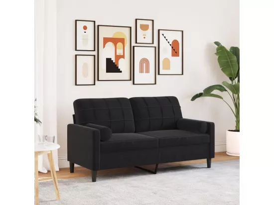 Canapé 2 places avec oreillers décoratifs noir 140 cm velours