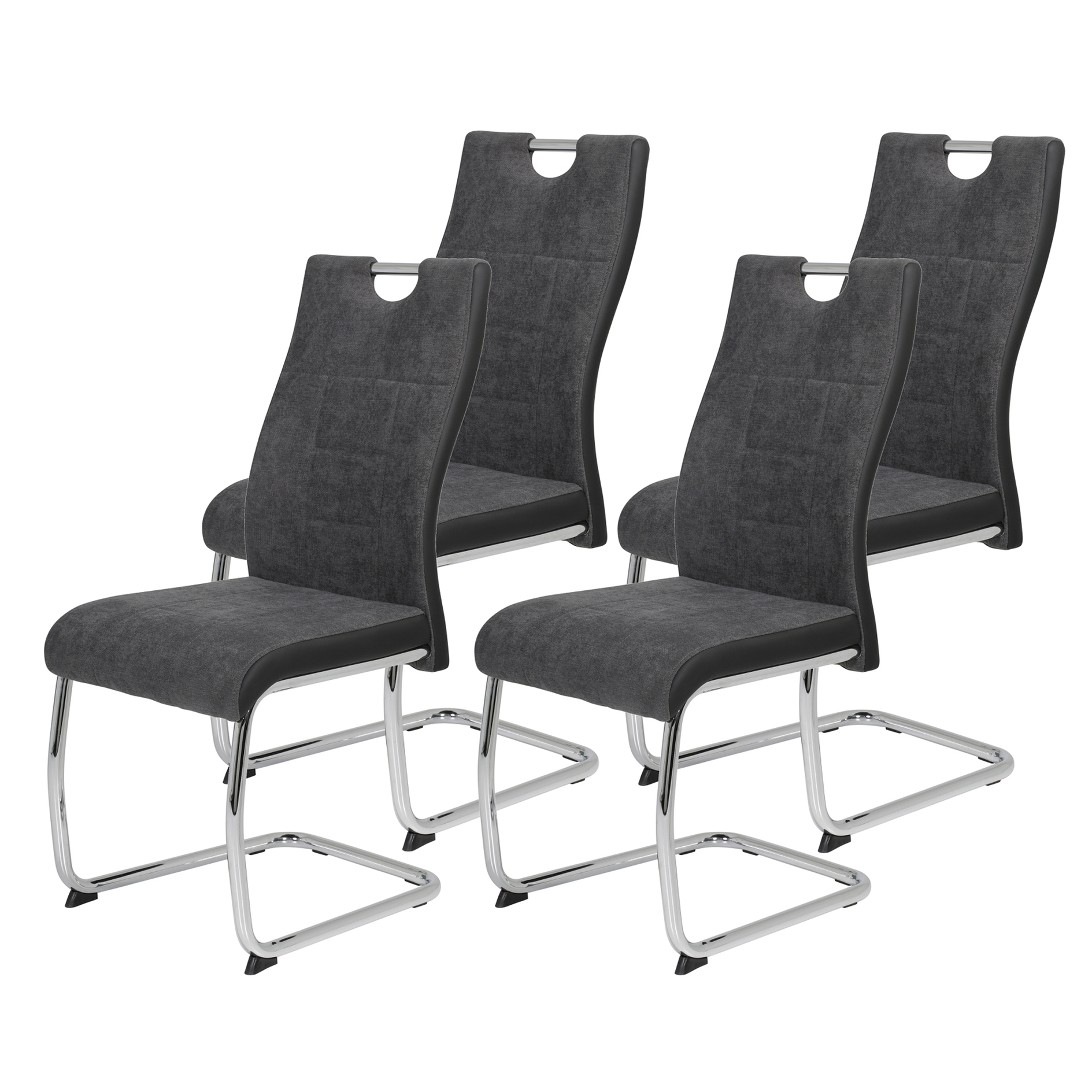 4-teiliges Schwingstuhl-Set - anthrazit-schwarz - Webstoff