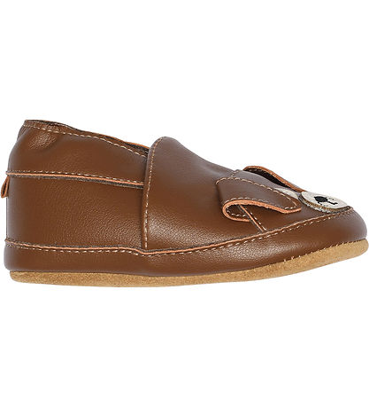 Melton Leder-Krabbelschuhe - Cocoa Brown m. Hund