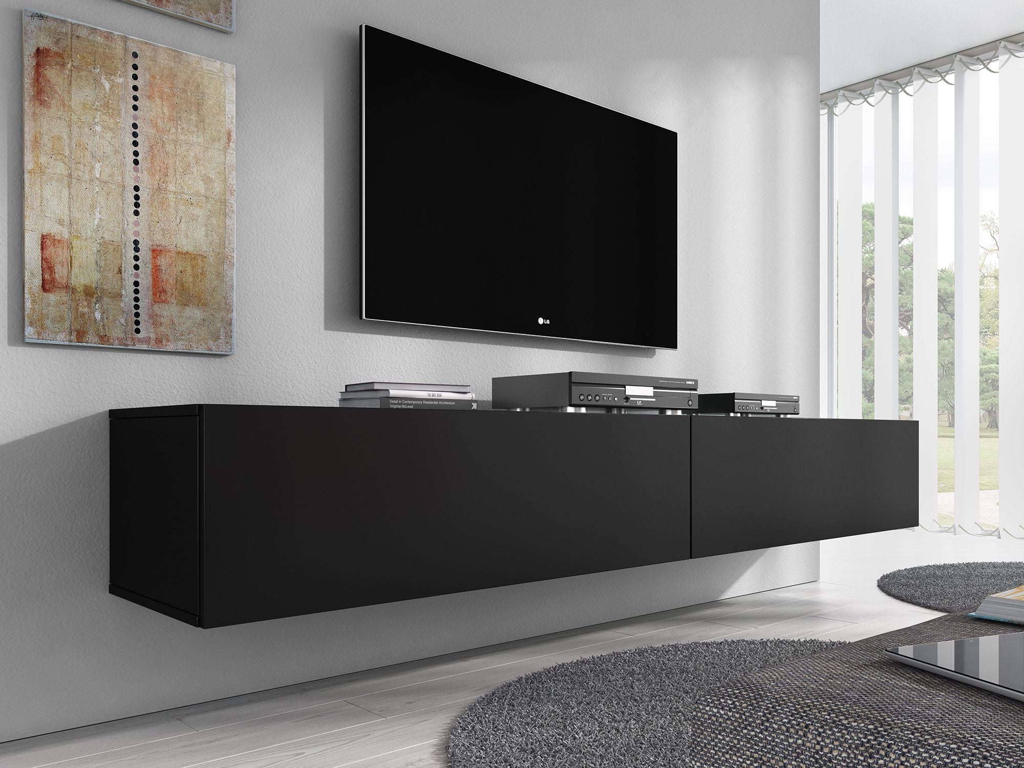 Meubella - TV-Meubel Flame - Mat Zwart - 200 cm