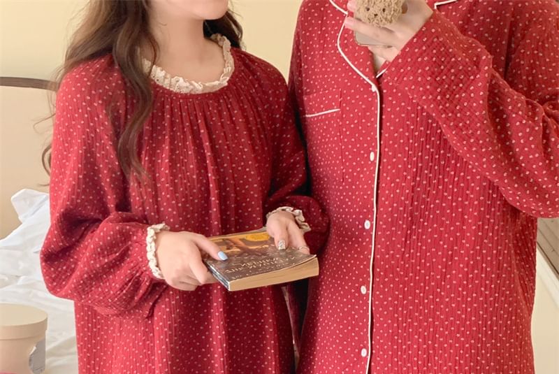Sadelle - Koppel bijpassende pyjamatop / jurk / set met lange mouwen en stippen