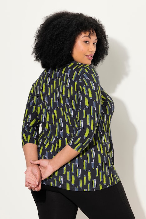 Longshirt, A-Linie, V-Ausschnitt, 3/4-Arm