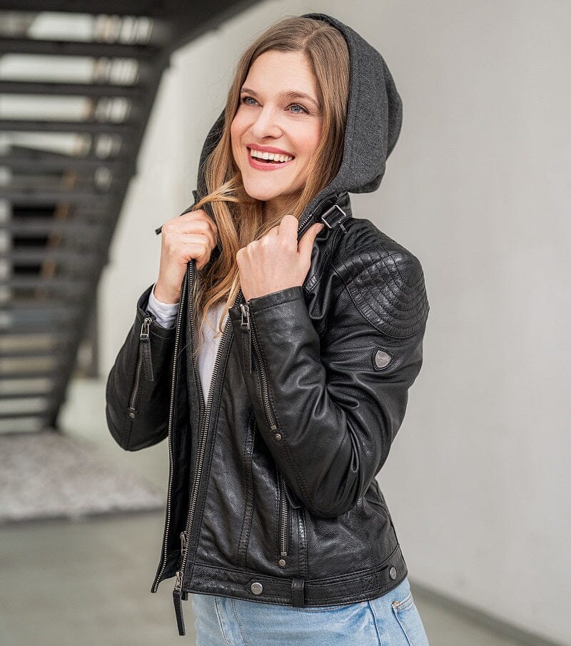 Gypsy zwarte leren jas Dacy met capuchon