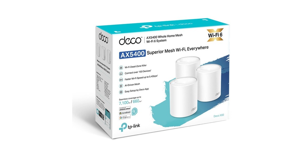 TP-LinkDeco X60 V3.2 mesh router  (Wit, 3 stuks, 2.4 GHz / 5 GHz Dual-band)