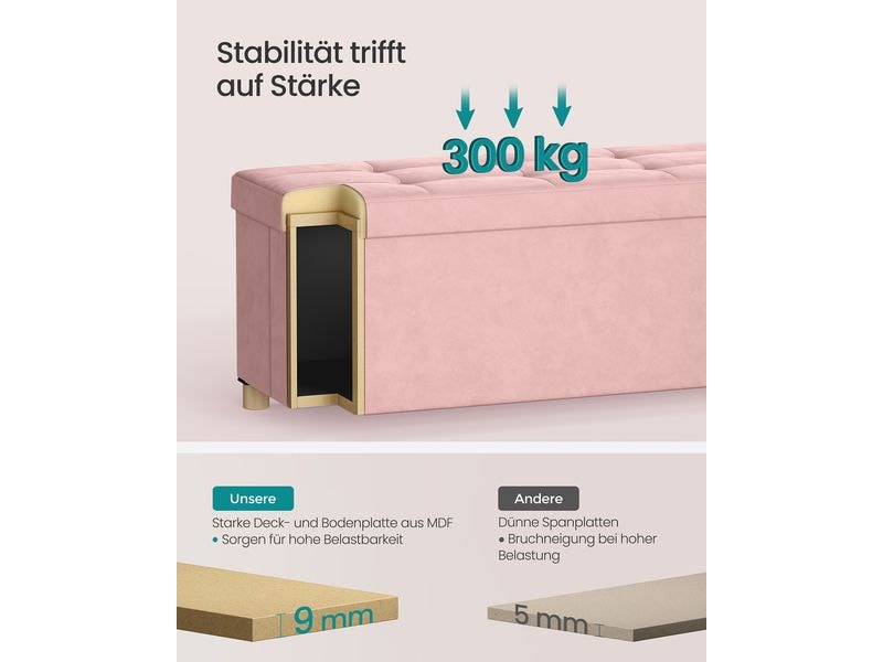 Songmics Sitztruhe Ottomane 110 x 40 cm, Rosa Sitzbank mit Stauraum