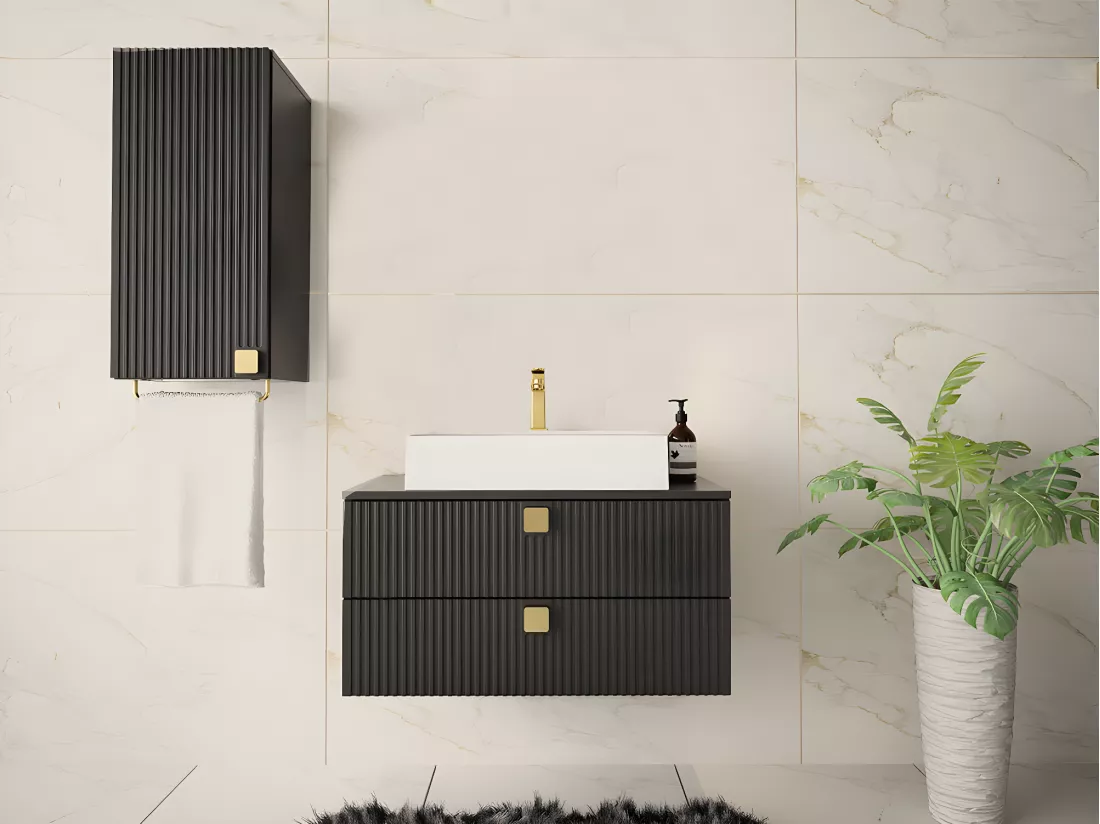 Armoire de toilette murale Orlvera 101, Noir, À suspendre, Le nombre de portes: 1, 73cm