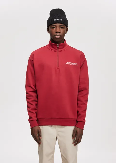 Half zip sweater met tekst rood (ROO.D)