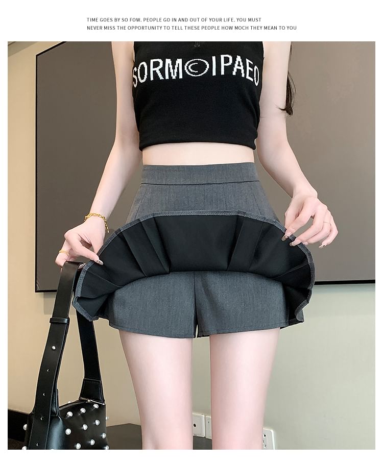 Yako - Hoge taille effen mini geplooide skort