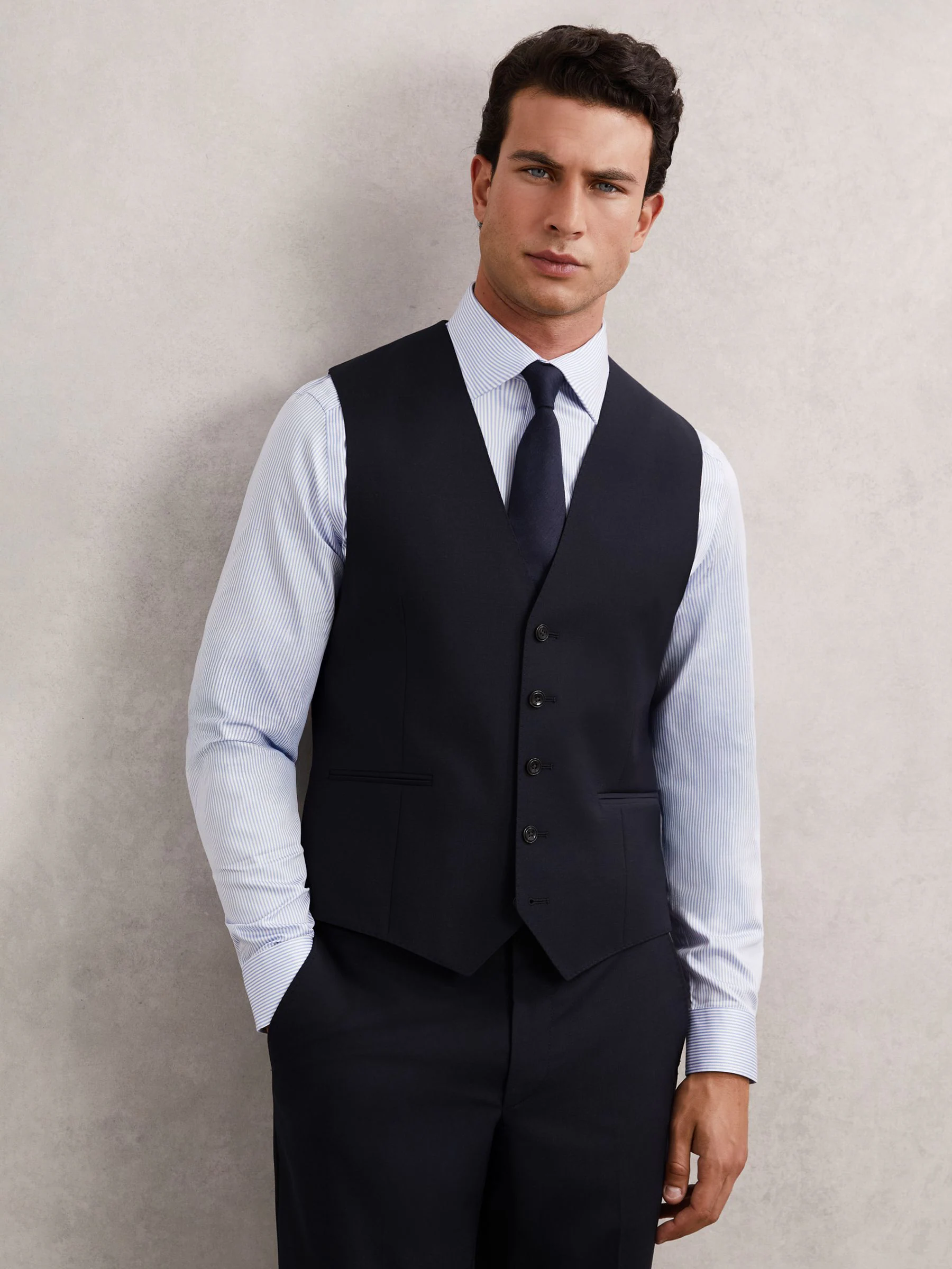Marineblauw - Reiss Promise Wool-Blend Slim-Fit Waistcoat