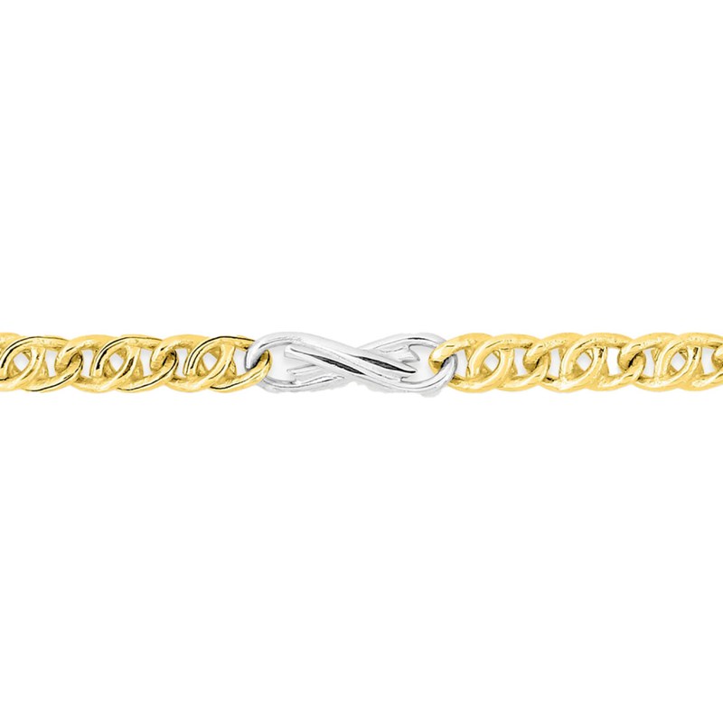 Bracelet Homme 18 cm - Fantaisie - Bicolore - Or 18 Carats - Largeur 3 mm