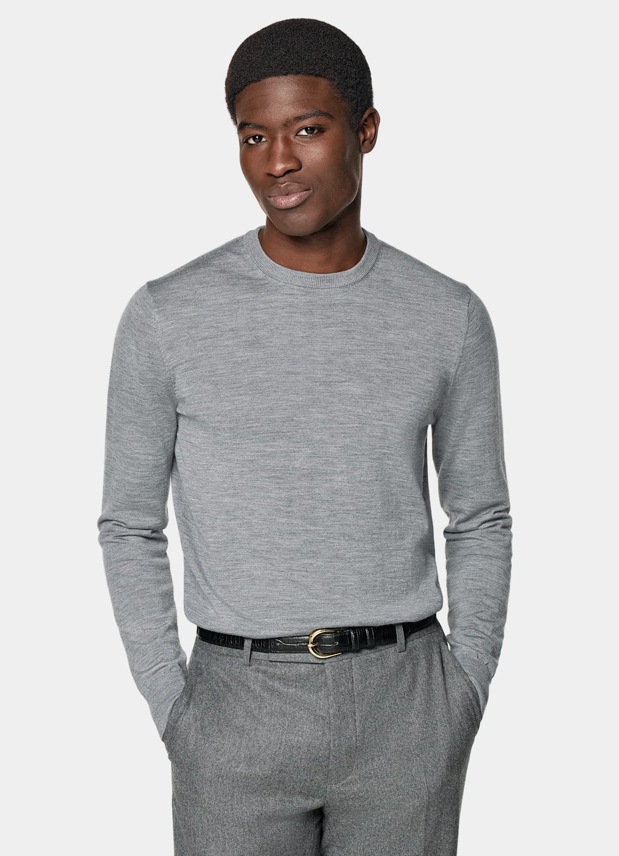 Pull col rond Merino gris