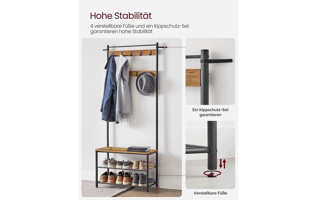 VASAGLE Schuhregal »VASAGLE Garderobe mit Schuhregal 32 cm x 175 cm, Braun/Schwarz«