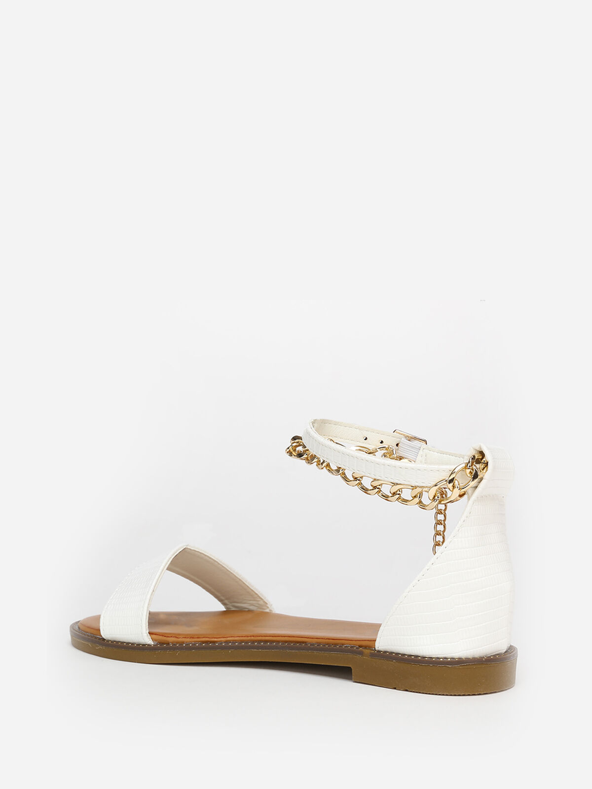 Sandales texturées avec chaîne- Blanc
