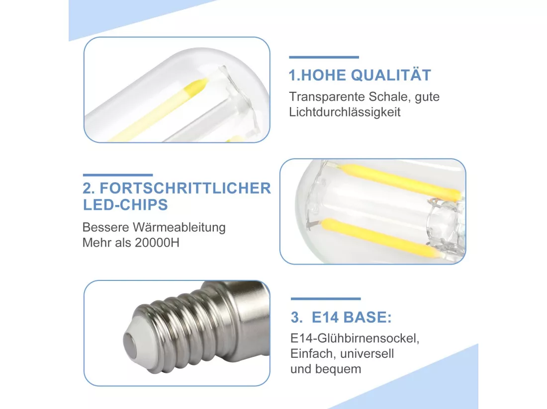 NETTLIFE Ampoules LED Ampoules LED E14 ampoules vintage T22 2W E14, 2 pièces, blanc froid, 6000K