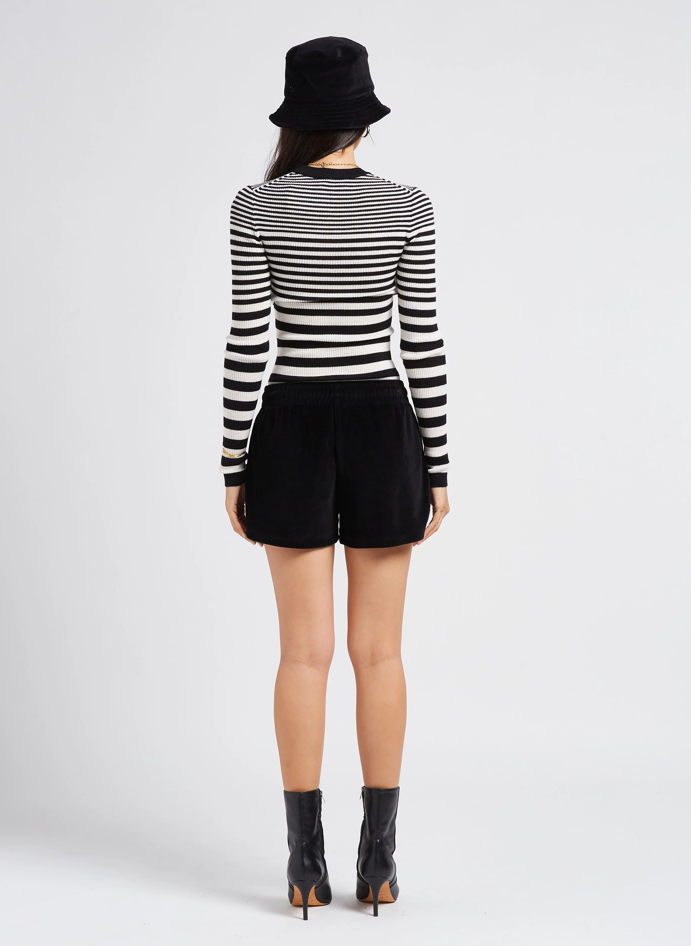 Short droit en velours et coton mélangé| Noir