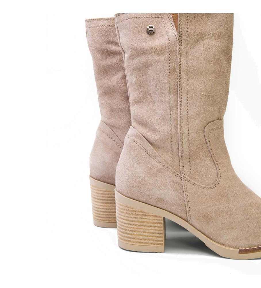 Botas Porronet Nia em couro bege - Altura do salto: 6,5 cm -