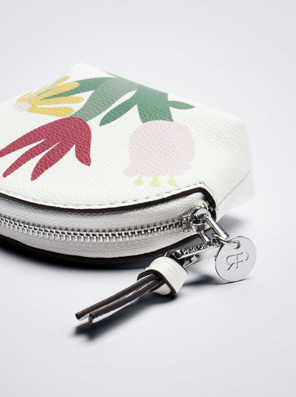 Porta-moedas com estampa floral - Branco-creme