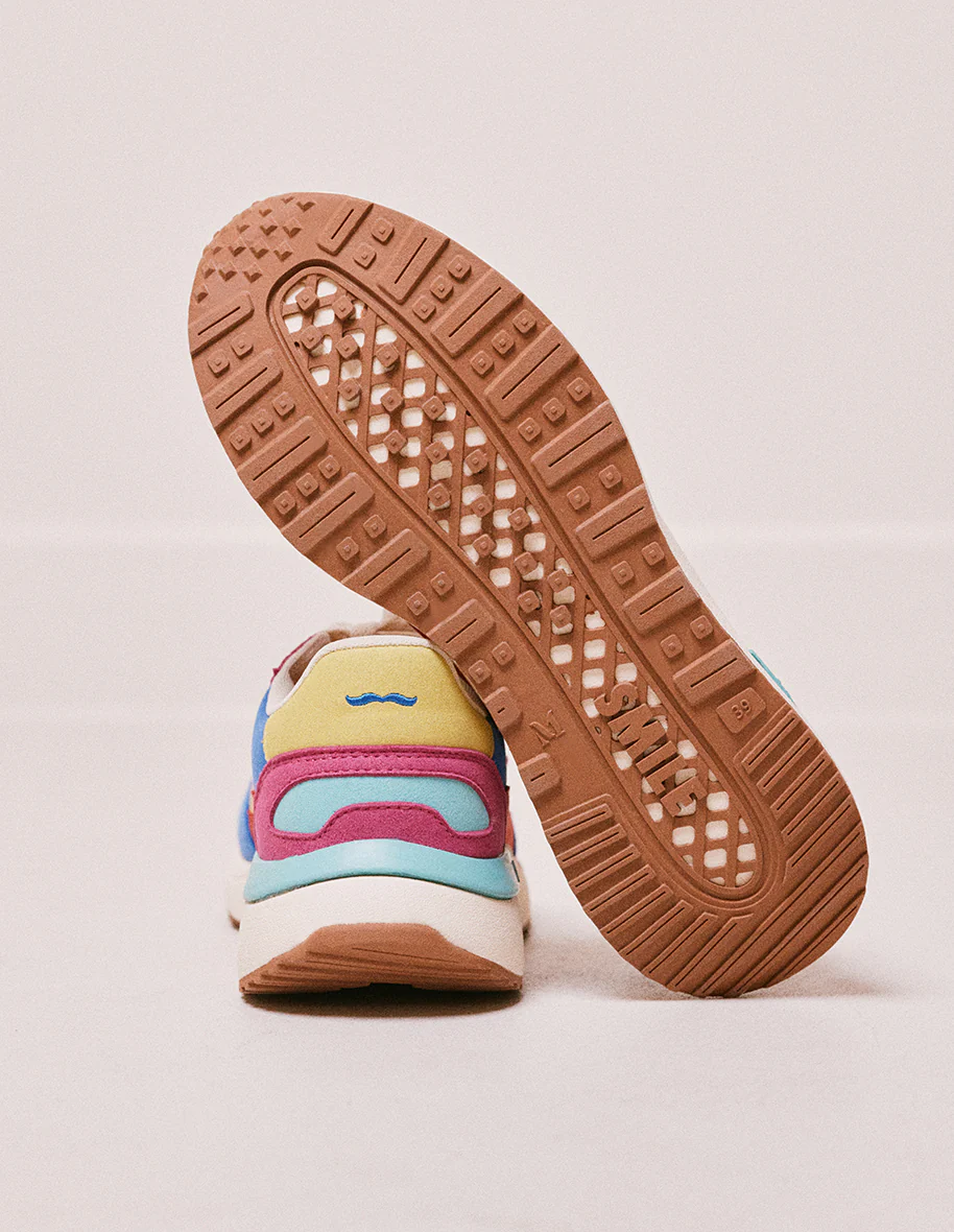 Baskets basses Anaelle - Suède vegan et mesh azur blanc citron