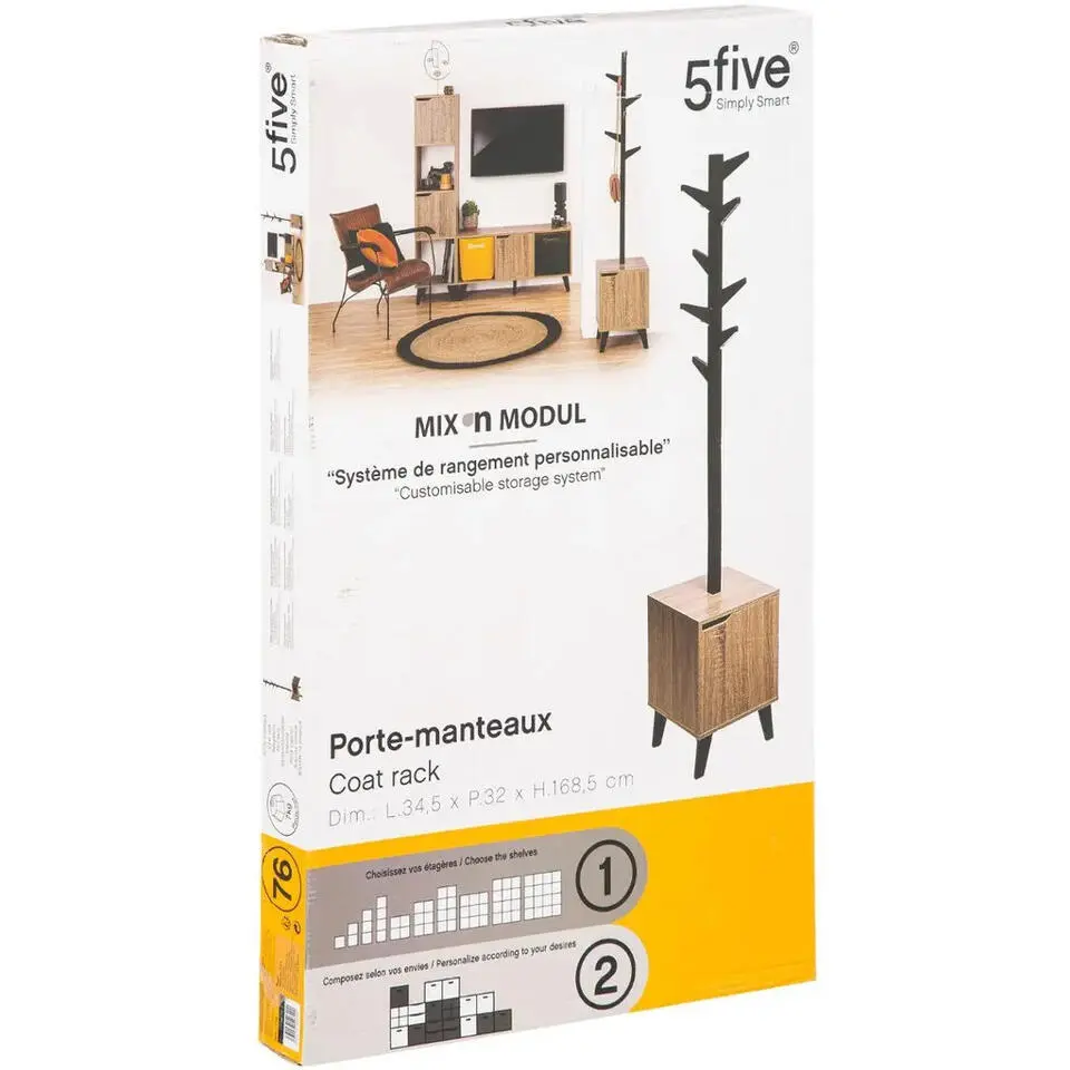 5Five kapstok - beige/zwart - MDF hout - 8 haaks - 34 x 32 x 168 cm