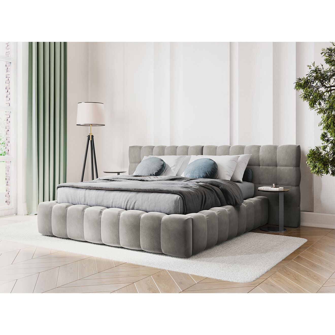 Cosmopolitan Design Lit avec coffre de rangement Bali Velours gris clair - 140x200 cm