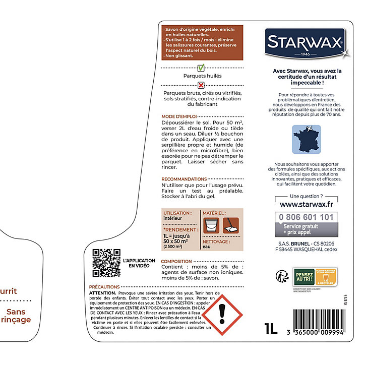 Savon entretien parquets huilés Starwax 1l