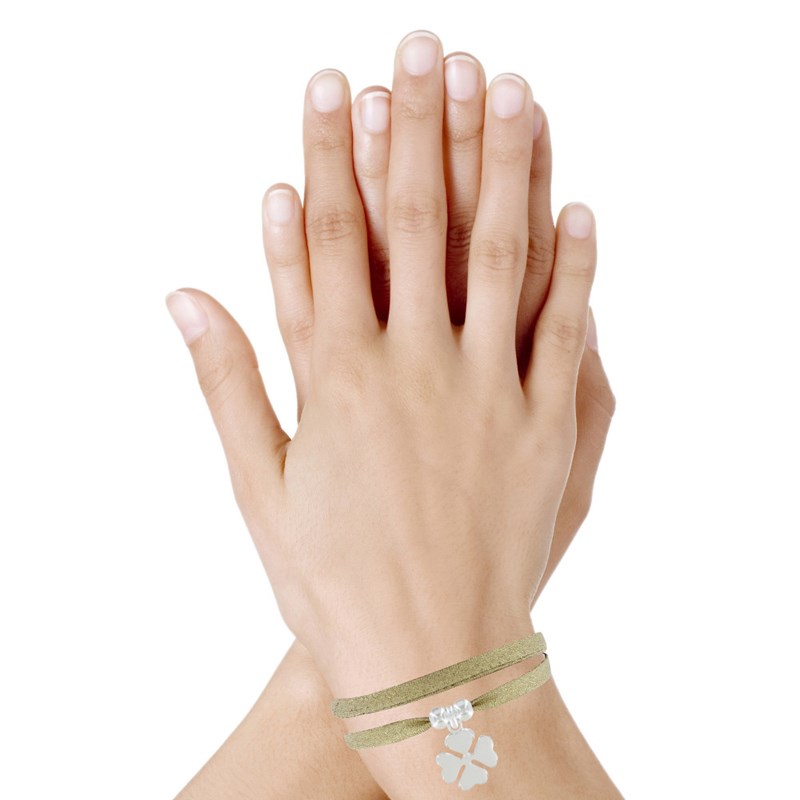 Bracelet Double Tour Lien Lurex et Trèfle Argent - Or