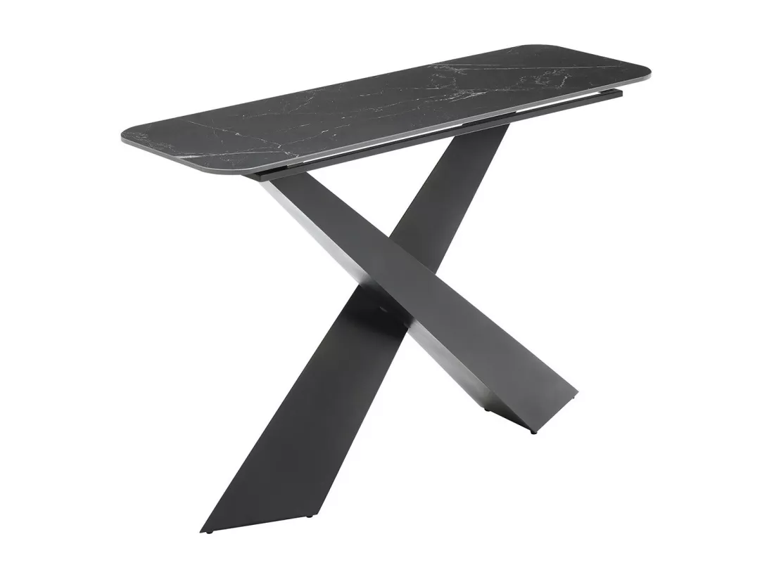 NAJMA - Console Plateau Céramique Marbré Noir Pieds Métal Noir