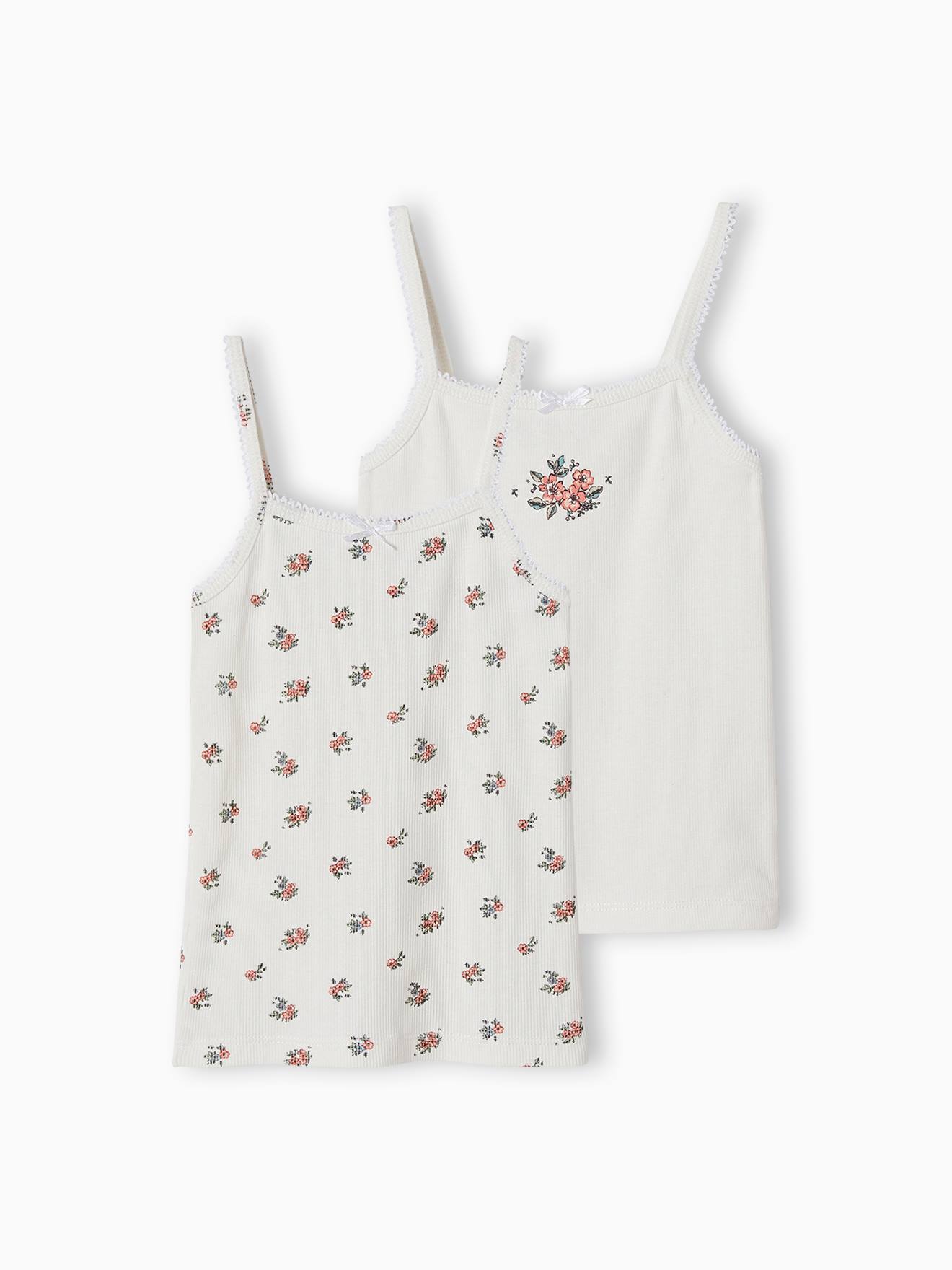 Conjunto de 2 regatas caneladas bege com estampa para meninas