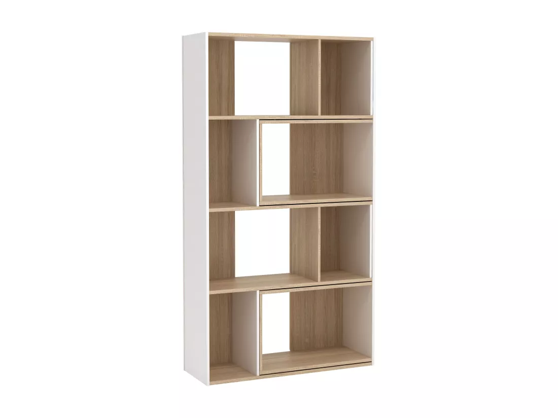 Bibliothèque d'angle modulable - 8 à 12 niches - Naturel et Blanc - DARLENA
