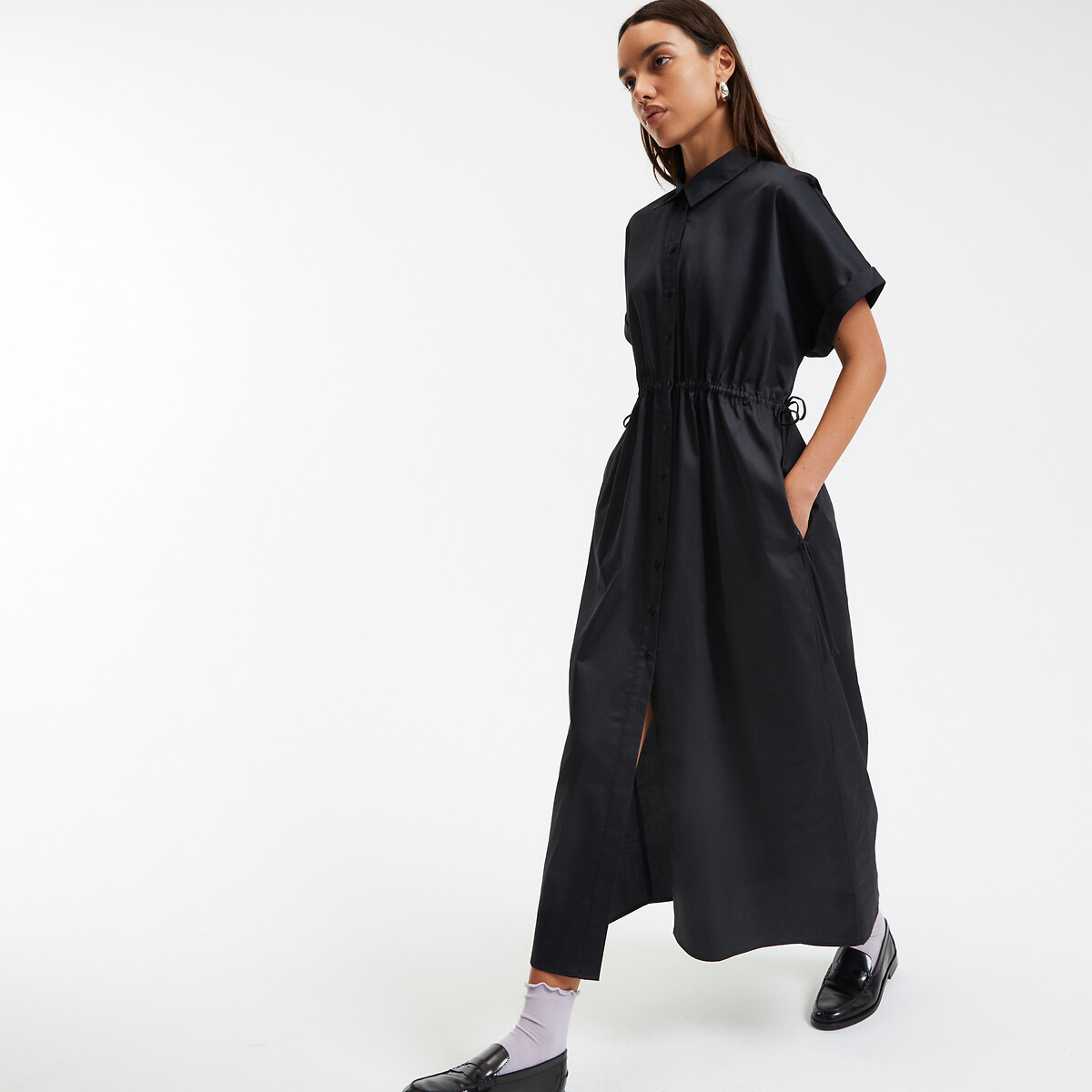 COLEÇÕES LA REDOUTE<br>Vestido longo com gola de camisa, ajustado na cintura