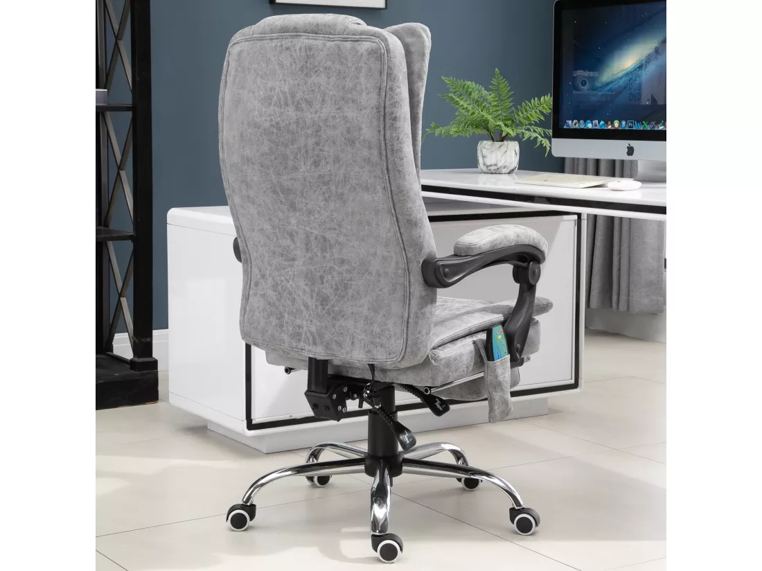 Fauteuil de bureau direction massant chauffant hauteur réglable dossier inclinable repose-pied revêtement synthétique gris