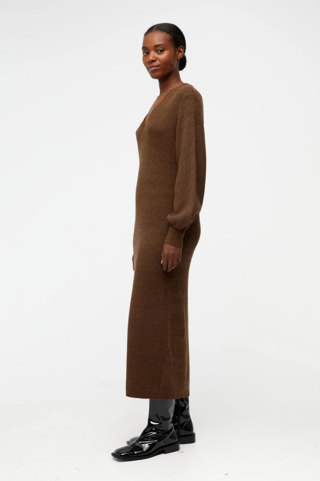 Object Objmalena L/S Knit Dress 4033365 dark earth melange