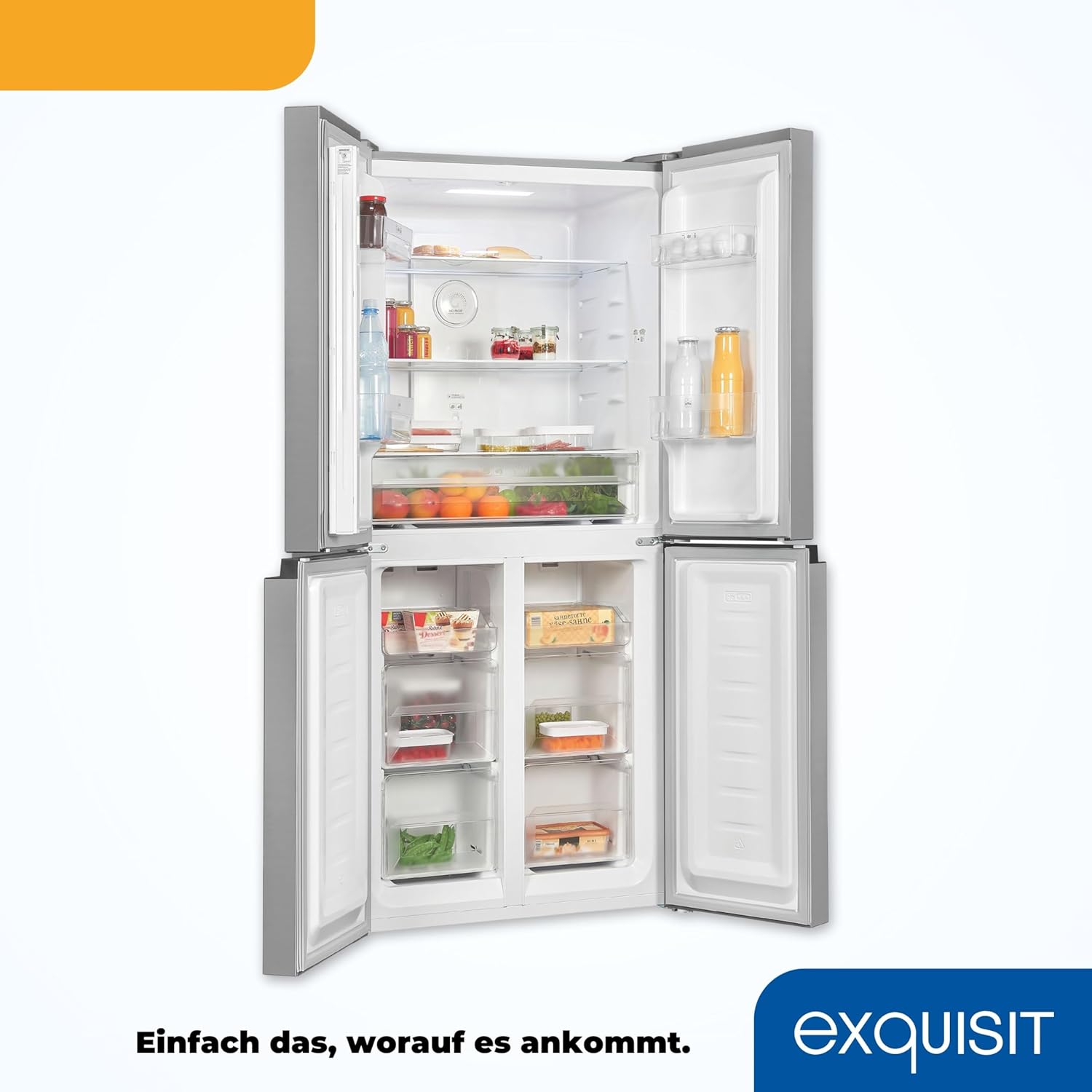 Exquisit Multidoor MD365-125-040D inoxlook | 362 l Volumen | Multi Door Kühlschrank NoFrost | Cross Door Kühl-Gefrierkombination | Frischefach | Alarm | LED-Display…