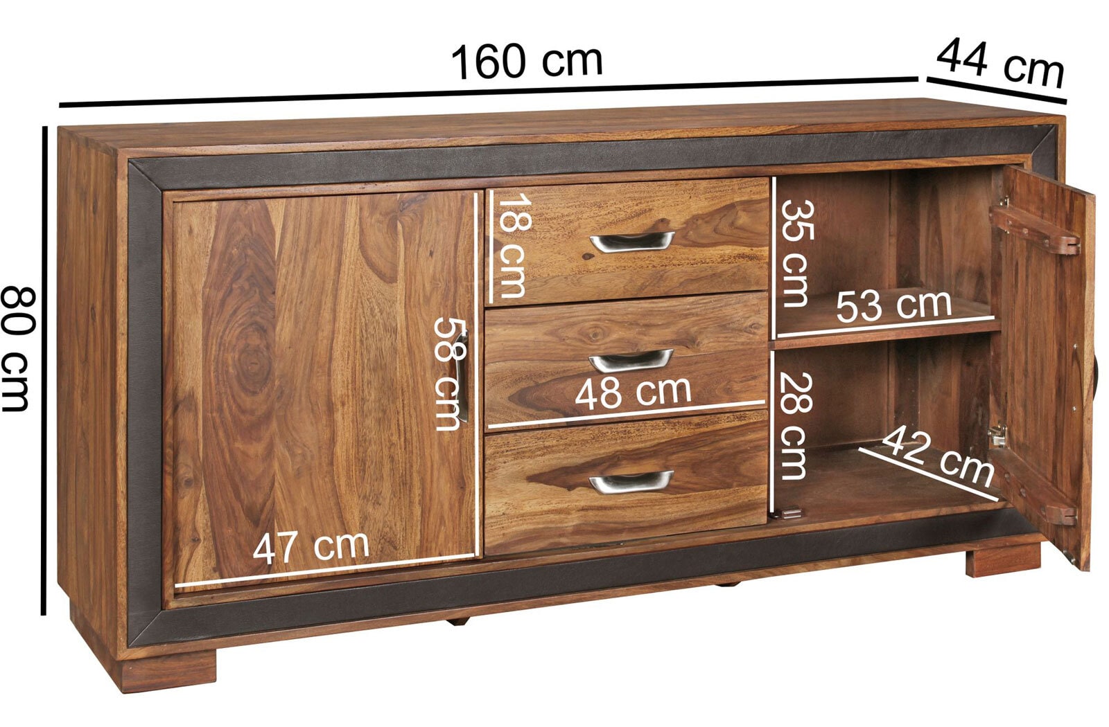 Sideboard Karan Massivholz Sheesham braun